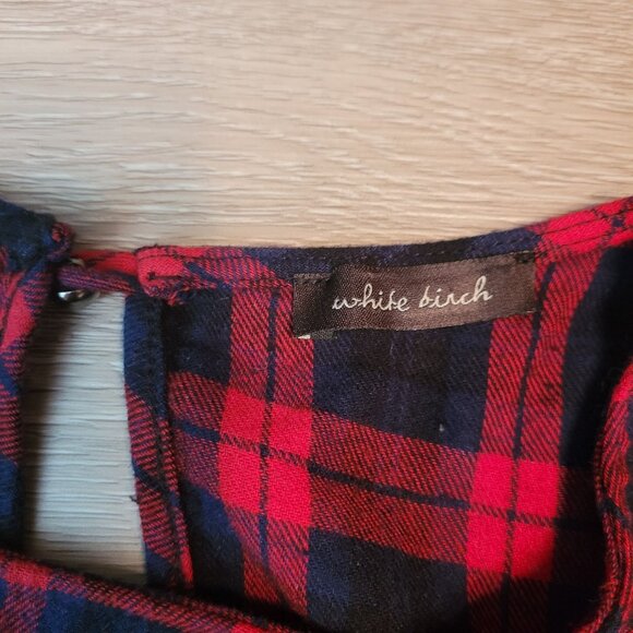 WHITE BIRCH Top Womens L Flannel Plaid Ruffle Hem Bell Sleeve Boho Cottagecore - Picture 4 of 10